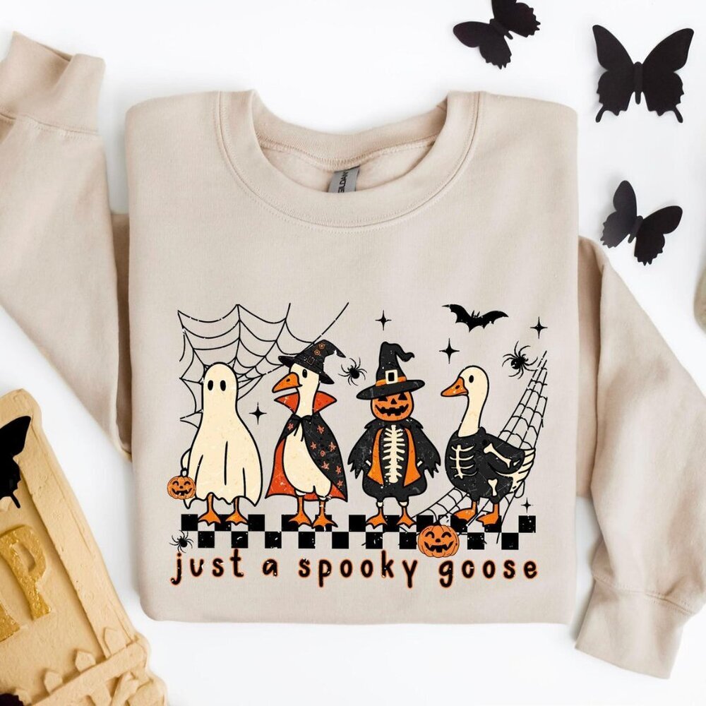 Goose Skeleton Witch Pumpkin Ghost Sweatshirt, Halloween Party For Gift